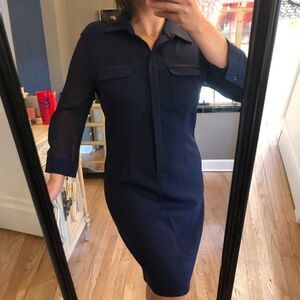 Tahari Long Sheer Sleeve  Button Down Shirt - Dress. Black. Size 8 Knee Lenght